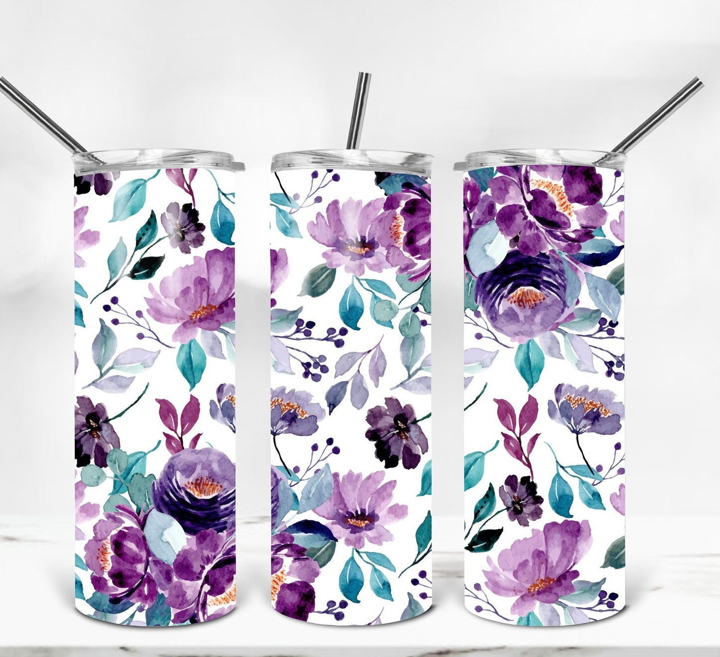 Purple flowers tumbler