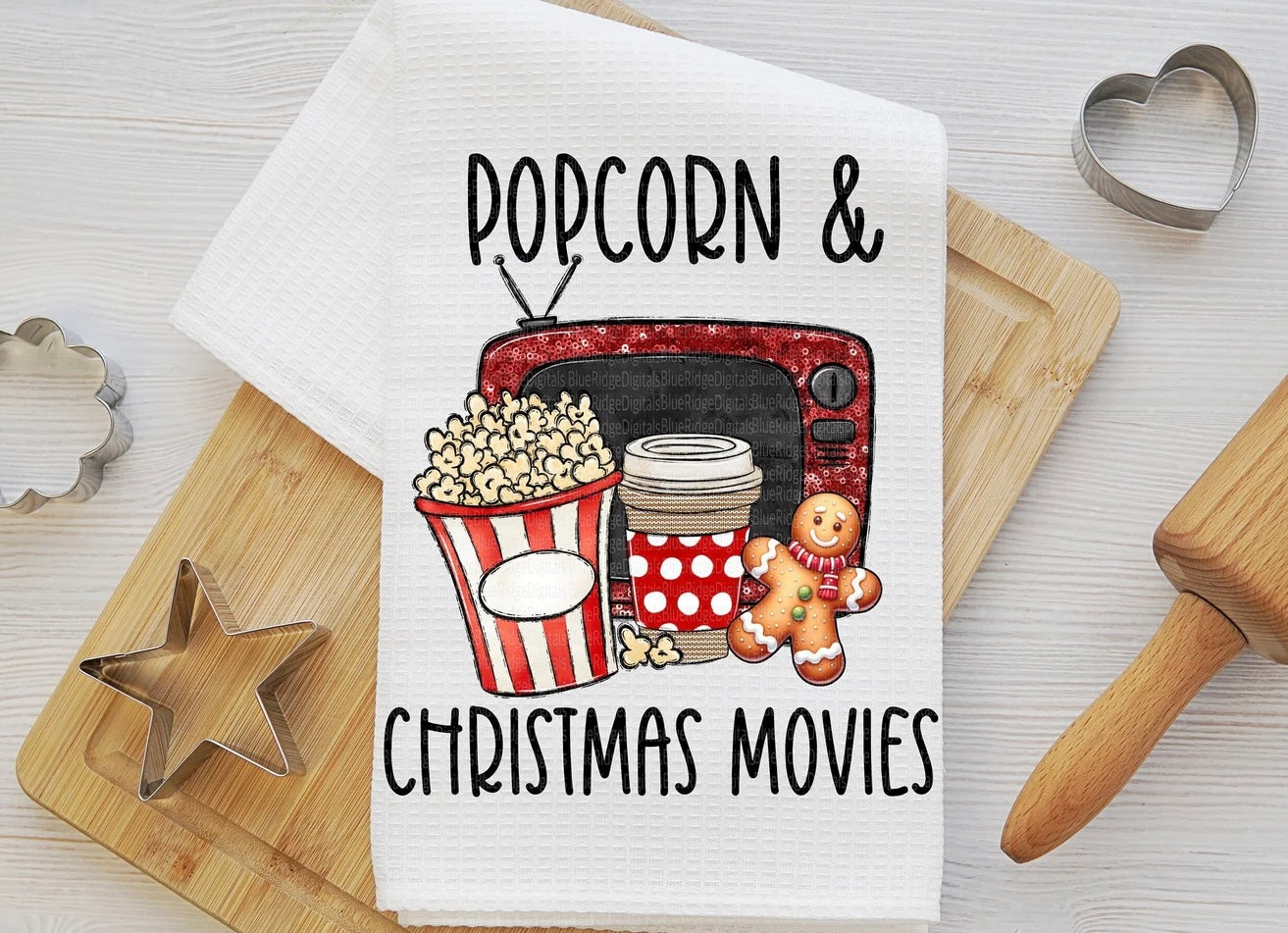 Popcorn and Christmas movie towel