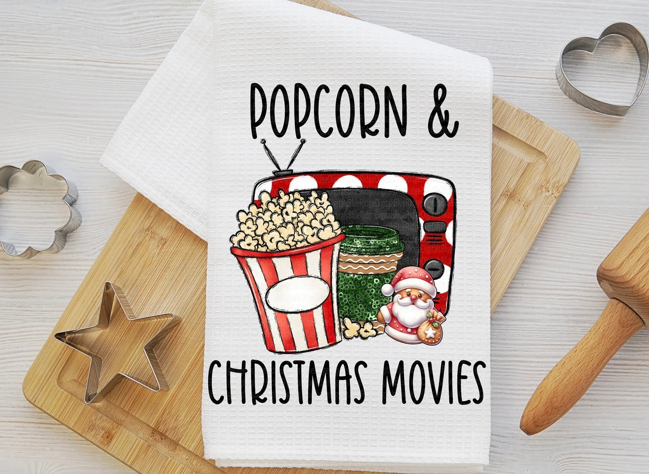 Popcorn and Christmas movie towel